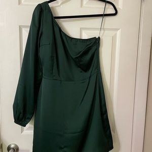 Abercrombie one shoulder emerald dress